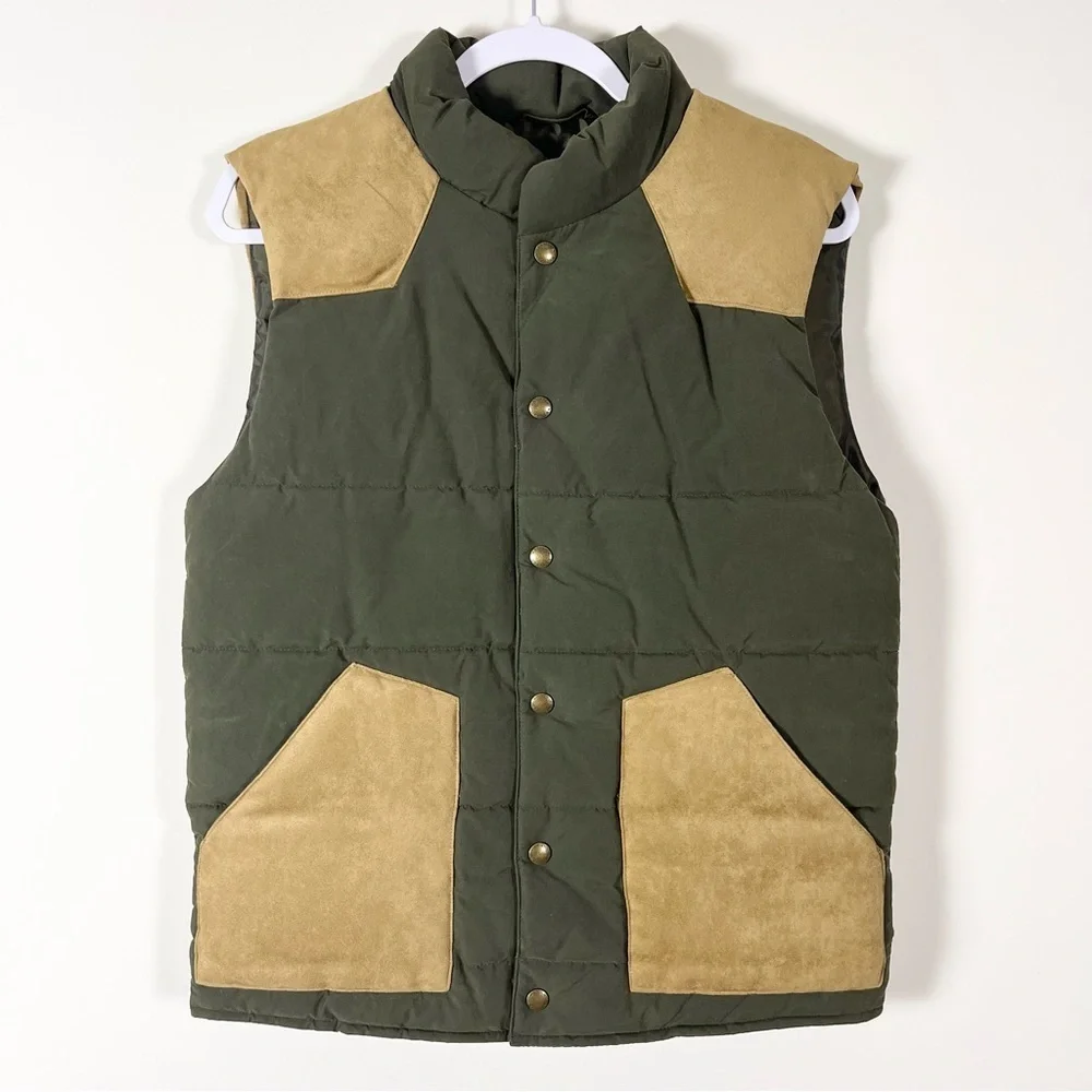 NWT Banana Republic Mens Puffer Vest Olive Green Tan Quilted Size XS Western